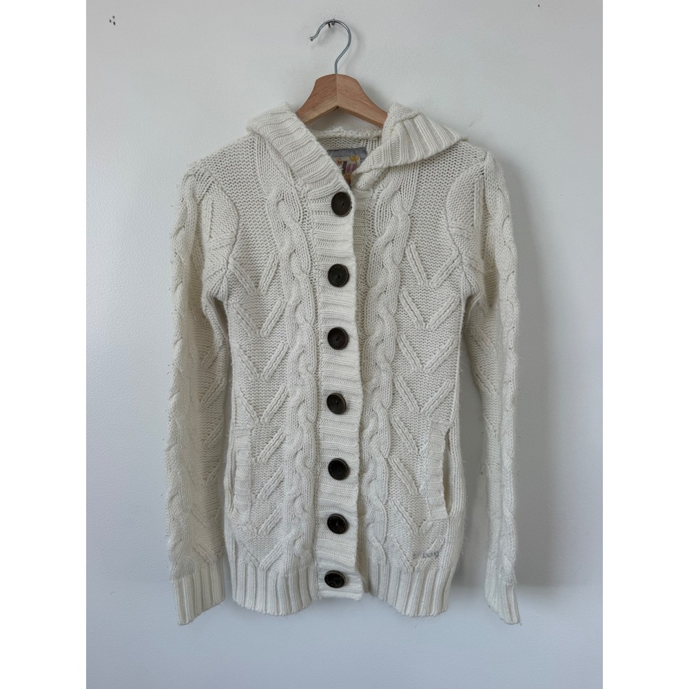 Billabong Y2K Knit Cardigan – White & Cream Button-Down – Small